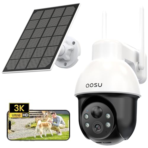 AOSU 3K Überwachungskamera Aussen Solar, 5MP 360° Panoramisches PTZ Kabellose Überwachungskamera für den Außenbereich zur Haussicherheit, Automatische Verfolgung, Licht-und Tonalarm, 2-Wege-Audio von AOSU