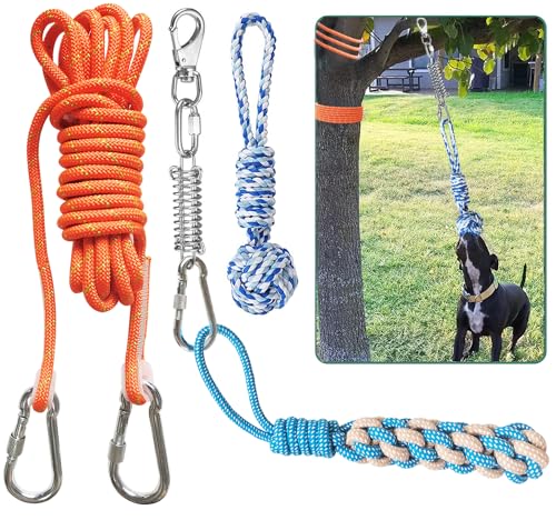 AOTECC Bungee-Zerrspielzeug für Hunde – Baum Zerrspielzeug für Pitbull kleine, große, aggressive Kauer, Hunde zum interaktiven und Trainieren, Federstab, Seilspielzeug mit 2 Kauspielzeugen von AOTECC