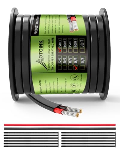 AOTOINK 16/2 15.24M 2 Adriges Elektrokabel 2x1.3mm², 12/24V 2 Poliges Kabel Verzinnte Kupferrohrabdeckung 16 AWG Gauge Draht für Automotive LED-Beleuchtung Boot von AOTOINK