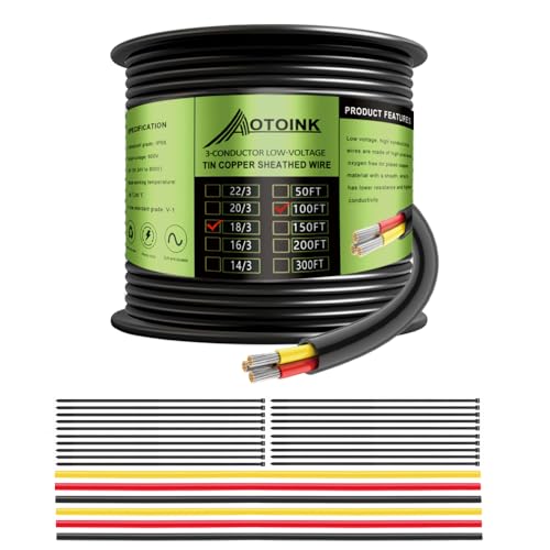 AOTOINK 18/3 30.48M 3 Adriges Elektrokabel 3x0.8mm², 12/24V 3 Poliges Kabel Verzinnte Kupferrohrabdeckung 18 AWG Gauge Draht für Automotive LED-Beleuchtung Boot von AOTOINK