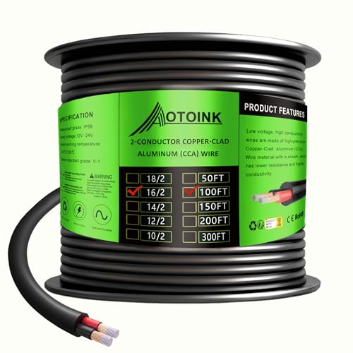 AOTOINK 30,48 Meter 16 Gauge 2 Leiter Elektrisches Kupfer Beschichtetes Aluminium Kabel Verlängerungskabel 16/2 CCA 16 AWG für Lautsprecher, LED-Streifen, Automobile, Lampen von AOTOINK