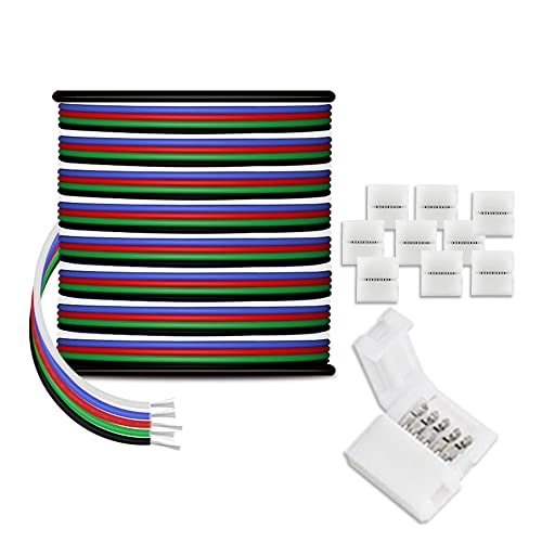 AOTOINK 30m/100ft RGBW LED Verlängerungskabel 22 Gauge 5Pin 12V DC 5x0,32mm² Elektrokabel 5 Farben 22AWG Drähte mit 10PCS Anschlüssen für RGBW 3528 5050 LED Streifen von AOTOINK