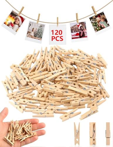120 Stück Mini Holzklammern, Holzklammern Klein, Mini Wäscheklammern Holz, Deko Klammern, Holzwäscheklammern Fotoklammer Deko Klammern für Schule Büro Hausaufgabe Deko (Natur, 2.5cm) von AOTOPYU