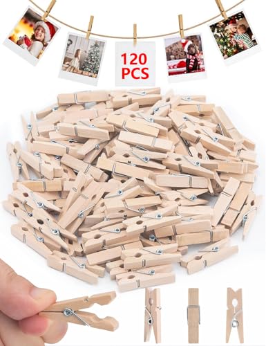 120 Stück Mini Holzklammern, Holzklammern Klein, Mini Wäscheklammern Holz, Deko Klammern, Holzwäscheklammern Fotoklammer Deko Klammern für Schule Büro Hausaufgabe Deko (Natur, 3.5cm) von AOTOPYU