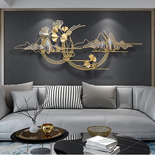 AOTTSD Golden 3D Blätter Wandbilder Wanddeko Metall Wohnzimmer Schlafzimmer, Modern Groß Schmiedeeisen Ginkgo Wanddekoration Wandobjekt Wandschmuck Handgemachte Wandskulpturen, 150 × 59 cm von AOTTSD