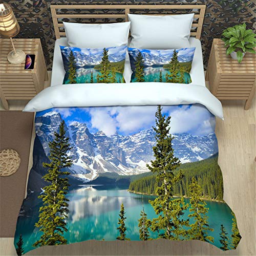 AOUAURO Bettwäsche 135x200 Berge und Flüsse Bettbezug Set 3D Bedruckte 3-Teiliges Polyester mit Reißverschluss 1 Bettbezug und 2 Kissenbezug 80x80cm 3 Stück Einzelbett von AOUAURO