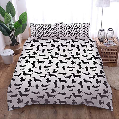 AOUAURO Bettwäsche 135x200 Dackel Bettbezug Set 3D Bedruckte 3-Teiliges Polyester mit Reißverschluss 1 Bettbezug und 2 Kissenbezug 80x80cm 3 Stück Einzelbett von AOUAURO