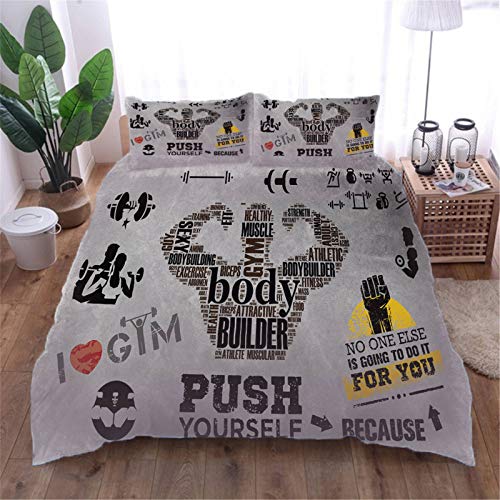 AOUAURO Bettwäsche 135x200 Ich Liebe Bodybuilding Bettbezug Set 3D Bedruckte 3-Teiliges Polyester mit Reißverschluss 1 Bettbezug und 2 Kissenbezug 80x80cm 3 Stück Einzelbett von AOUAURO