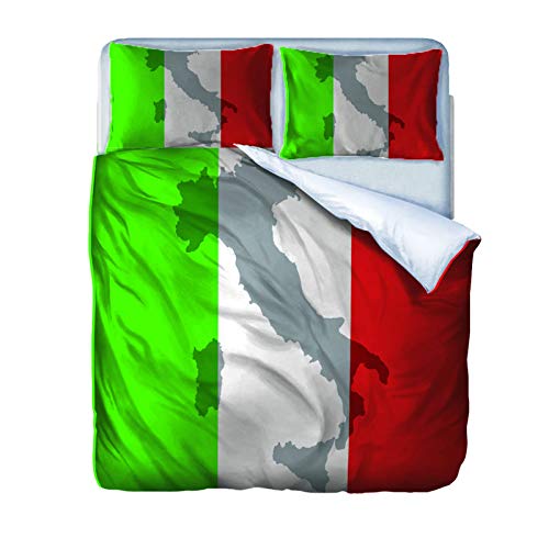 AOUAURO Bettwäsche 135x200 Italienische Flagge Bettbezug Set 3D Bedruckte 3-Teiliges Polyester mit Reißverschluss 1 Bettbezug und 2 Kissenbezug 80x80cm 3 Stück Einzelbett von AOUAURO