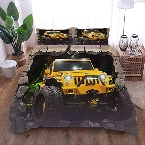 AOUAURO Bettwäsche 135x200 Jeep Bettbezug Set 3D Bedruckte 3-Teiliges Polyester mit Reißverschluss 1 Bettbezug und 2 Kissenbezug 80x80cm 3 Stück Einzelbett von AOUAURO
