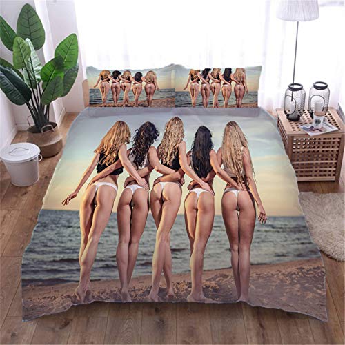 AOUAURO Bettwäsche 135x200 Sexy Frau Bettbezug Set 3D Bedruckte 3-Teiliges Polyester mit Reißverschluss 1 Bettbezug und 2 Kissenbezug 80x80cm 3 Stück Einzelbett von AOUAURO