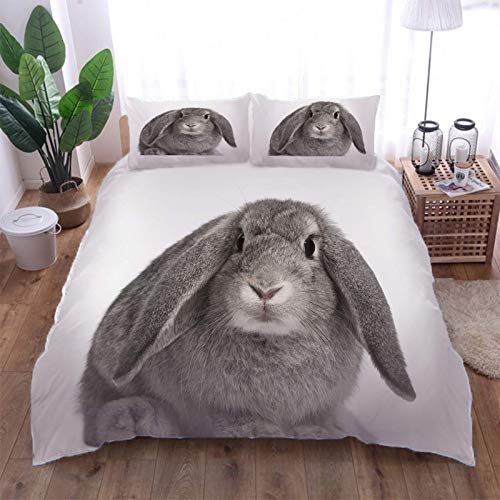 AOUAURO Bettwäsche 135x200 Süßes Kaninchen Tier Bettbezug Set 3D Bedruckte 3-Teiliges Polyester mit Reißverschluss 1 Bettbezug und 2 Kissenbezug 80x80cm 3 Stück Einzelbett von AOUAURO