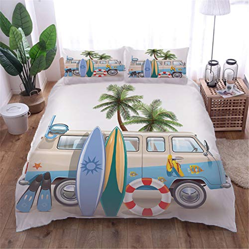 AOUAURO Bettwäsche 135x200 Surf Coconut Bettbezug Set 3D Bedruckte 3-Teiliges Polyester mit Reißverschluss 1 Bettbezug und 2 Kissenbezug 80x80cm 3 Stück Einzelbett von AOUAURO