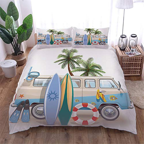 AOUAURO Bettwäsche 155x220 Surf Coconut Bettbezug Set 3D 3-Teiliges Polyester mit Reißverschluss 1 Bettbezug und 2 Kissenbezug 80x80cm 3 Stück von AOUAURO