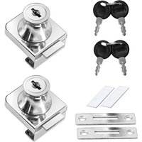 Aougo - 2 Stück Zinklegierungs-Glastürschloss, rostfreies Schrankschloss, Türschloss, für 5–12 mm Glastür ohne Bohren, mit 4 Schlüsseln npterbl von AOUGO