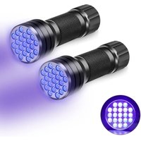 2er-Pack schwarze Mini-UV-Taschenlampe mit 21 LEDs, 395 nm UV-Licht für Geocaching, Haustier-Urin-Detektor von AOUGO