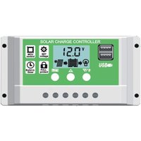 30A Laderegler Regler Solarpanel für 12V/24V Blei-Säure-/Lithium-Batterie Intelligenter Laderegler mit LCD-Display und Dual-USB-Anschluss, von AOUGO