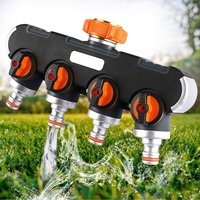 4-Wege-Bewässerungsverteiler, Schlauchbewässerungsverteiler, einstellbarer und arretierbarer Wasserfluss, Verteiler für Gartenbewässerung (3/4 von AOUGO