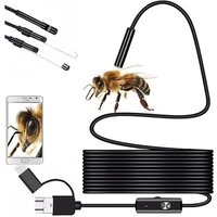 7 mm wasserdichte HD-Endoskopkamera mit IP67, tragbares Endoskop mit und Typ C, Rohrkamera mit halbstarrem Kabel, Inspektionskamera mit Haken (1 m) von AOUGO