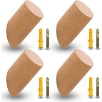 Aougo - Set mit 4 Kleiderhaken aus Buche, Kleiderhaken aus Holz, Wandhaken mit 4 Schrauben und Erweiterungsrohren für Büro, Küche, Zuhause, Kleidung von AOUGO