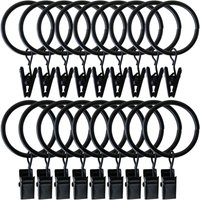 Vorhangringe, 20 Stück schwarze Metallringe zum Aufhängen von Vorhängen mit Clips, Vorhanghaken für Fenster, Schlafzimmer, Wohnzimmer, Balkon, von AOUGO