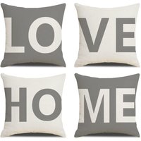 Kissenbezug-Set mit 4 Kissenbezügen, 45 x 45 cm, Love Home, Baumwolle und Leinen, dekorativer Kissenbezug für Bett, Auto, Zuhause, Wohnzimmer, Kissenbezug-Set mit 4 Kissenbezügen, 45 x 45 cm, Love Home, Baumwolle und Leinen, dekorativer Kissenbezug für Bett, Auto, Zuhause, Wohnzimmer, von AOUGO