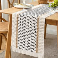 Makramee-Tischläufer – Bohemian-Stil – mit Quasten – handgewebte Baumwolle und Sackleinen – rustikaler Stil – für Küche und Esszimmer (30 x 180 cm) von AOUGO