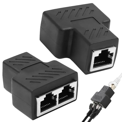 2 Pack LAN Splitter 1 auf 2 ohne Strom, LAN Verteiler 1 auf 2 Gleichzeitig Adapter, Ethernet Splitter Netzwerk Verlängerungen Adapter, RJ45 Netzwerkverteiler für Ethernet CAT 5/6/7/8 von AOUZOVLI