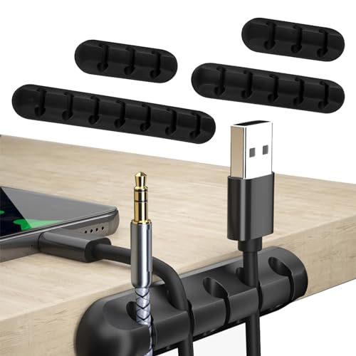 4 Stück Kabelhalter Kabelmanagement Schreibtisch Kabelhalter Schreibtisch Geeignet Für Büro Schreibtisch Audiokabel Stromkabel Usb Ladekabel Selbstklebender Kabelhalter Computer KabelfüHrung Schwarz von AOUZOVLI