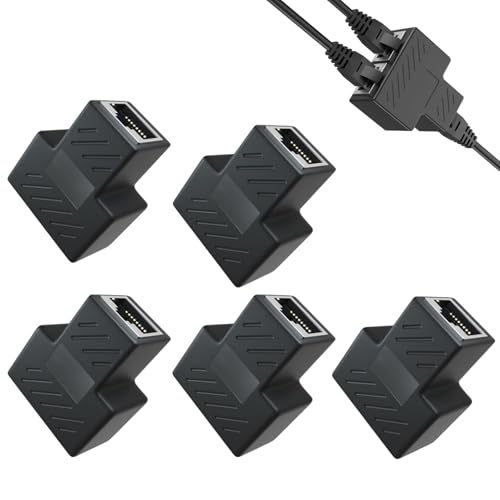 AOUZOVLI 5 Stück Lan Splitter 1 Auf 2 Schwarz Lan Verteiler 1 Auf 2 Ethernet Splitter,Langlebig,Dtabileres Signal,Geeignet für Ethernet CAT 5/6/7/8 Kabel von AOUZOVLI