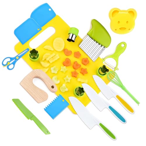 AOUZOVLI 18 Pcs Kindermesser Ab 2 Jahre Kinder Messer Schneiden Lernen Ab 3 Jahre Montessori Messer Kindersichere & SpaßIge Kinder Kochset Bestes Montessori-KüChengeräT-Geschenk von AOUZOVLI