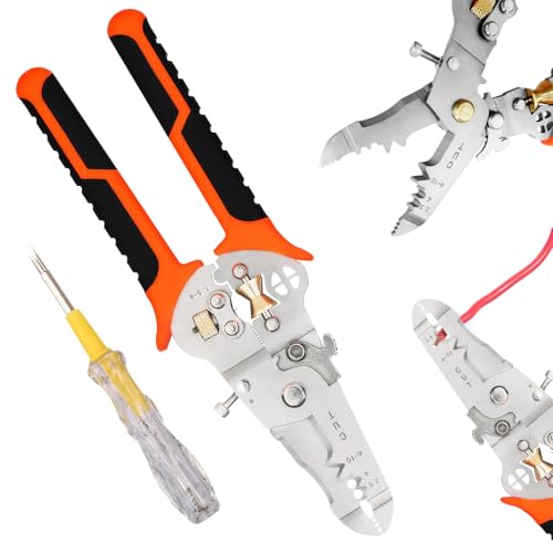 AOUZOVLI 9-In-1-Abisolierwerkzeug mit Schraubendreher Oranges 10 in 1 Abisolierzangen,Wire Stripper,Abisolierzange zum Abisolieren,Aufwickeln,Spalten und Crimpen(Mit 1 Doppelseitigen Tester) AOUZOVLI 9-In-1-Abisolierwerkzeug mit Schraubendreher Oranges 10 in 1 Abisolierzangen,Wire Stripper,Abisolierzange zum Abisolieren,Aufwickeln,Spalten und Crimpen(Mit 1 Doppelseitigen Tester) von AOUZOVLI