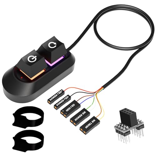 Desktop-Computer externer Netzschalter,PC-Netzschalter,Einfache multifunktionaler Desktop-Netzschalter,Schnelle Desktop-Computer Power Switch,Einfache Start- und Reset-Steuerung(Schwarz,2 Meter) von AOUZOVLI