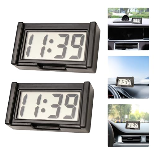 Digitaluhr 2-Teiliges Set Mini Uhr Kleine Digitaluhr Autouhr Kompakte Led-Anzeige für Uhrzeit und Datum mit Selbstklebender Rückseite, Geeignet für Autos, Familien und Outdoor-Aktivitäten (Schwarz) von AOUZOVLI