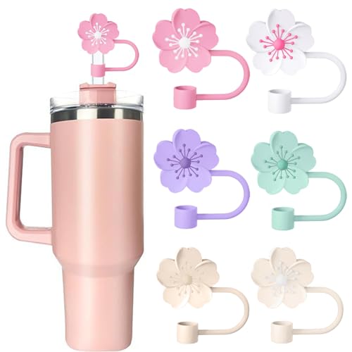 AOWVUTS 6 Stück Blütenform Strohhalm Abdeckung, Staubdicht und Wiederverwendbar Silikonmaterial Strohdeckel, Stanley Zubehör set, Geeignet für Stanley Cup Accessories 9-10 MM Strohhalm von AOWVUTS