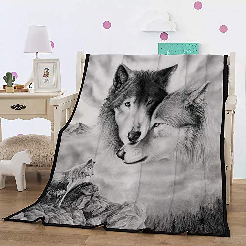 AOXHFNV 3D Wolf Wohndecke 130x150 cm Sofadecke Kuscheldecke Flanell Couchdecke Schwarz Weiss Tiere Fleece Decke Geeignet für Bett oder Sofa (Wolf) von AOXHFNV