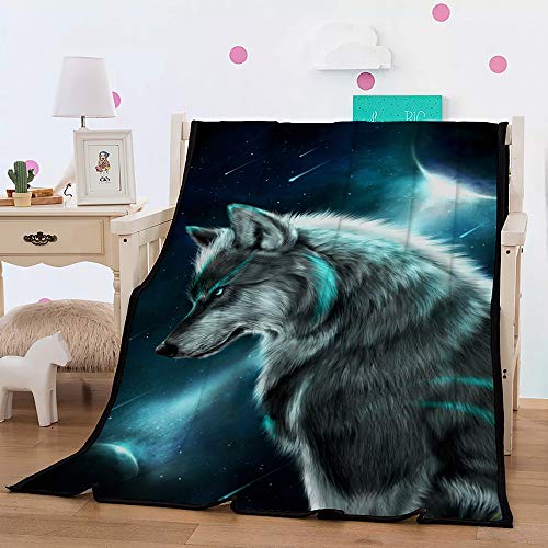 AOXHFNV 3D Wolf Wohndecke 130x150 cm Sofadecke Kuscheldecke Flanell Couchdecke blau Wolf Fleecedecke Geeignet für Bett oder Sofa (Wolf 1) von AOXHFNV