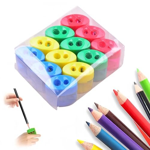 12 Stück Bleistift spitzer, tragbare Doppel löcher Kompakter farbiger Bleistift spitzer für Schüler 12 Stück Bleistift spitzer, tragbare Doppel löcher Kompakter farbiger Bleistift spitzer für Schüler von AOYEAH