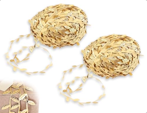 AOYEGIC 10 M Blattbesatzband,Künstliche Pflanzen Girlande Schleifenband,Luftschlangen,verwendet für Hausgarten Hochzeit DIY Handwerk Festival Party Dekoration(Gold) von AOYEGIC