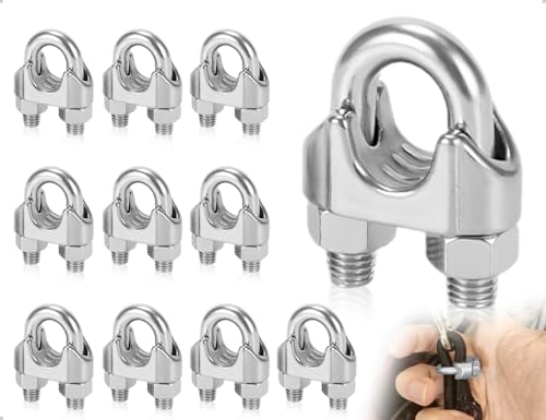 AOYEGIC 10 Stück Seilklemmen,Edelstahl Drahtseilklemmen,M4 Bügelseilklemme,U Bolzen Drahtseil Klemme,Seilverbinder,für Stahlkabel Stahldraht Seilen Wäscheleine Markise Fixiert von AOYEGIC