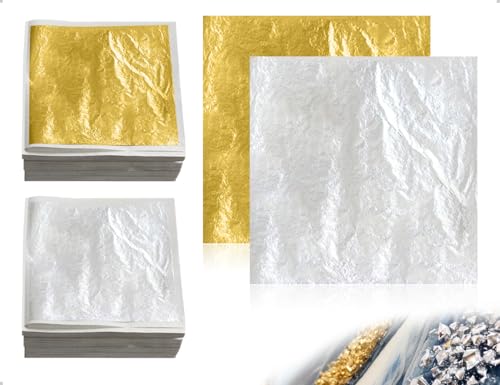 AOYEGIC 100 Blätter Blattgold,Imitation Goldfolie zum Basteln,verwendet für Malerei,Nägel,Kunst Projekt,Handwerk Dekoration,DIY Resin Kreation(Gold und Silber) von AOYEGIC