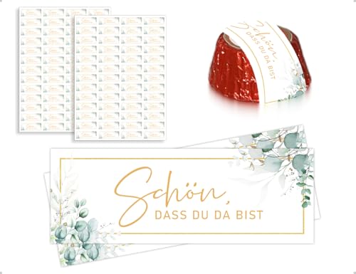AOYEGIC 104 Stück Schön,Dass Du Da Bist Aufkleber,Selbstklebende Eukalyptus Sticker,Pralinenaufkleber,verwendet für Taufe Kommunion Hochzeit Einladung Grußkarte Scrapbook(5 * 1.8 cm) von AOYEGIC