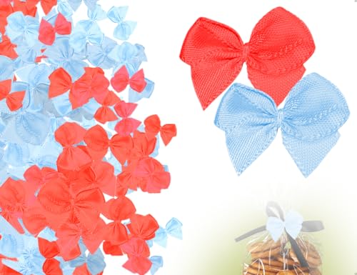 AOYEGIC 200 Stück Schleifen,Mini Stoff Satinschleife,Haarschmuck,Haar-Accessoire,verwendet für Hochzeit Taufe Geburtstag Party Nähen Scrapbooking DIY Handwerk Deko(Blau und Rot) von AOYEGIC