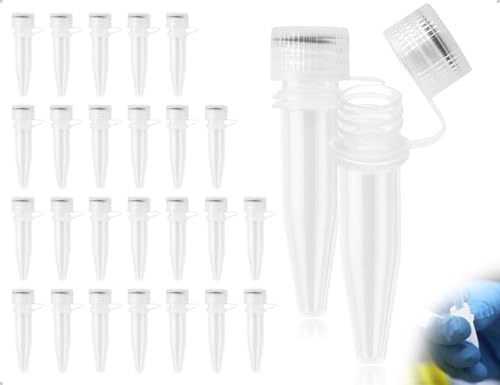 AOYEGIC 25 Stück Zentrifugenröhrchen,Kunststoff Probenröhrchen,Transparent Probenbehälter,Leer Kapseln zum Befüllen,Reaktionsgefäße mit Schraubverschluss(1.5 ml) von AOYEGIC