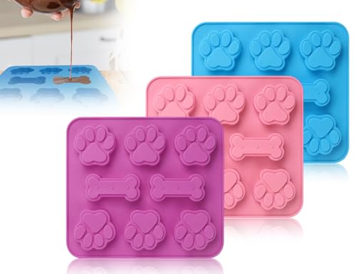 AOYEGIC 3 Stück Silikonformen für Hund,Wiederverwendbare Hundepfoten und Knochen Backform,Hundekekse Backmatten,Schokolade Formen,Bakeware,für Hundeleckerlies SüßIgkeiten Gelee Eiswürfel Kekse von AOYEGIC