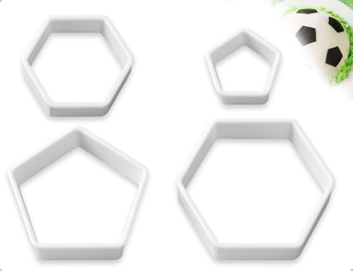AOYEGIC 4 Stück Fussball Ausstechformen,Sechseck Plastik Fondant Fußball Ausstecher,Dekorationswerkzeuge,verwendet für Desserts Brot Tortenaufleger DIY Handwerk(Weiß) von AOYEGIC