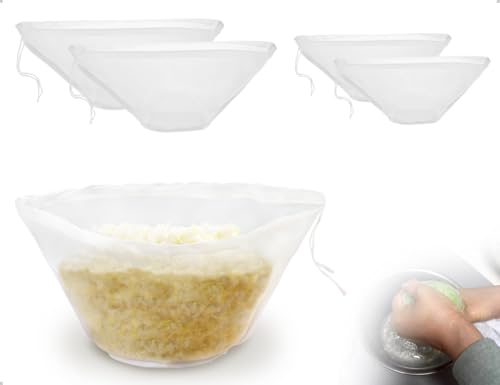 AOYEGIC 4 Stück Nussmilchbeutel,Wiederverwendbar Feinmaschiges Passiertuch,Waschbar Nylon Filterbeutel mit Kordelzug,verwendet für Käse Kaffee Fruchtsaft(Schüsselform) von AOYEGIC