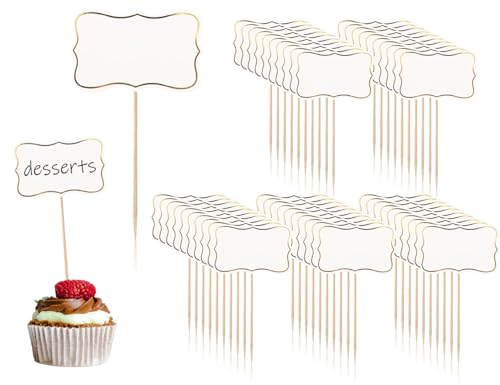 AOYEGIC 50 Stücke Buffet Schilder,Message Board Leere Beschriften,Flaggen Kennzeichnung,Lebensmittel Etiketten,Käse Marker Fähnchen,Tortendeko Zahnstocher,für Party Kuchen Dekoration(Weiß) von AOYEGIC
