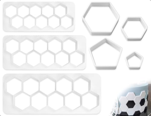 AOYEGIC 7 Stück Fussball Ausstechformen,Geometrische Plastik Torte Fondant Fußball Ausstecher,Dekorationswerkzeuge,verwendet für Kuchen Desserts Schokolade DIY Handwerk(Weiß) von AOYEGIC