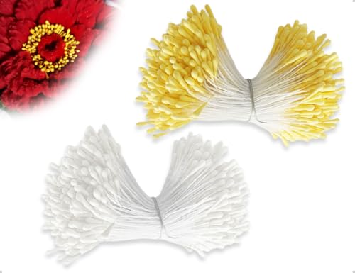 AOYEGIC 760 Stück Pfeifenreiniger Blumen Staubblatt,Kunstblume Pfeifenreiniger zum Basteln mit Perlen Köpfen,verwendet für DIY Handwerksprojekt(Gelb und Weiß) von AOYEGIC